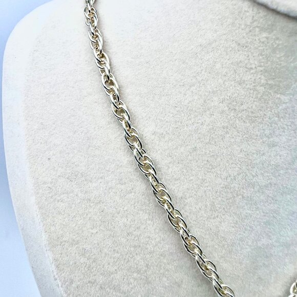 Blue Glass Pendant Necklace Wire Wrapped Silver Tone Chain - Picture 3 of 10